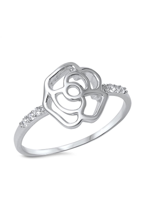 Women's Open Flower Outline White CZ Ring .925 Sterling Silver Band Jewelry Female Size 5