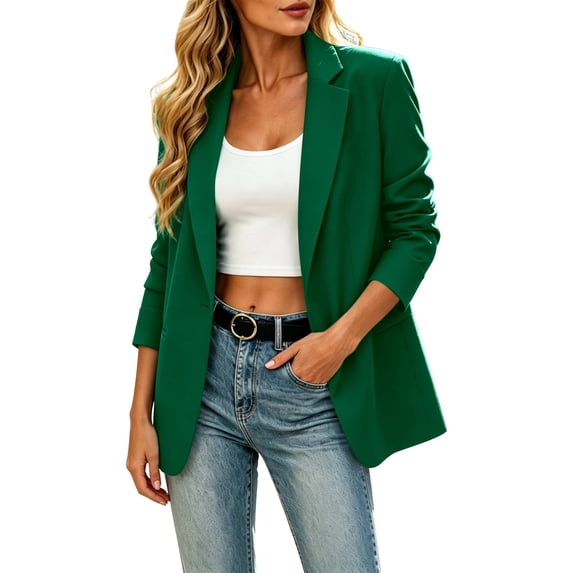 Women's Open Front Blazer Jacket Long Sleeve Lapel Casual Sophisticated Lightweight Office Jacket Loose Fit for Work and Leisure Green,XXL