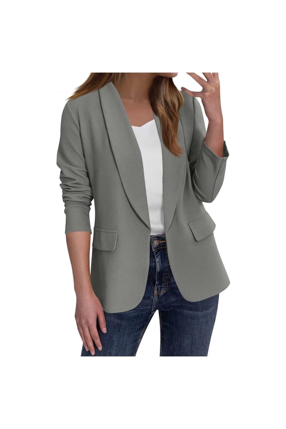 Women's Open Front Blazer with Shoulder Pads Long Sleeve Lightweight Suit Jacket Business Office Work Professional Blazer
