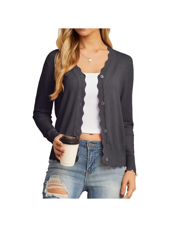 Women's Open Front Cardigan Lightweight Sweater Button Down Long Sleeve Casual Knit Tops Shrugs