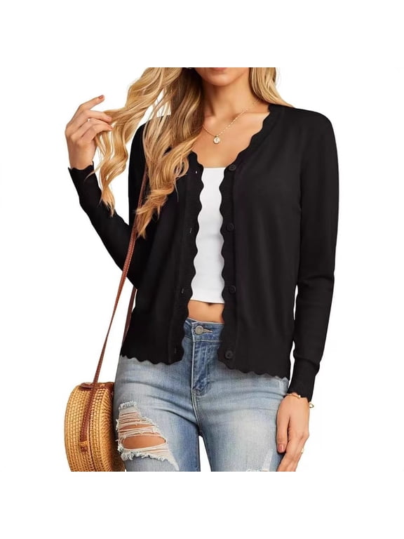 Women's Open Front Cardigan Lightweight Sweater Button Down Long Sleeve Casual Knit Tops Shrugs