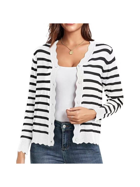 Women's Open Front Cardigan Lightweight Sweater Button Down Long Sleeve Casual Knit Tops Shrugs