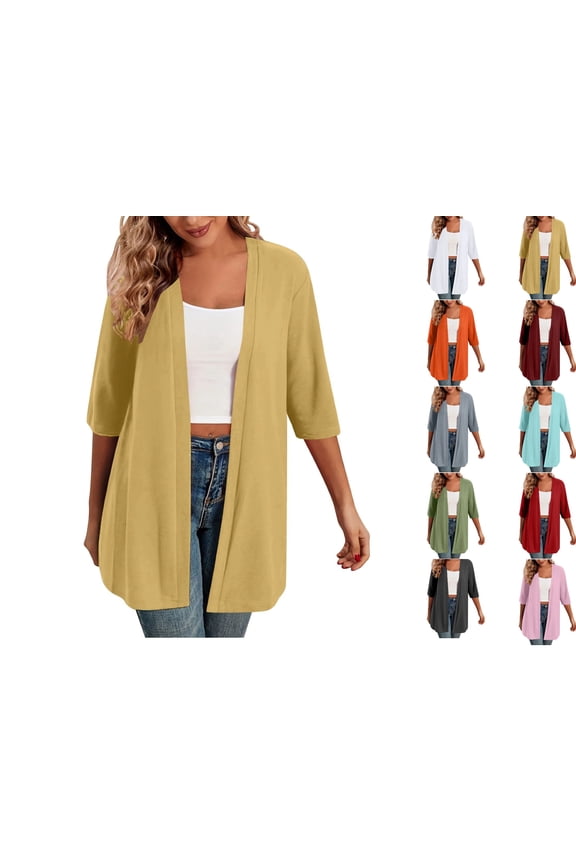 Women's Open Front Cardigan Longer Length Trendy Half Sleeve Maxi Duster Coats Summer Sun Protection Cover Ups Oversized Lightweight Trendy Casual Cozy Cute