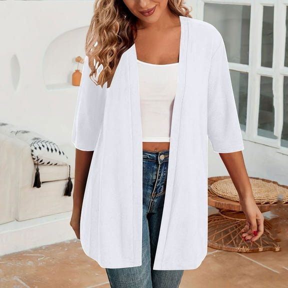 Women's Open Front Cardigan Longer Length Trendy Half Sleeve Maxi Duster Coats Summer Sun Protection Cover Ups Oversized Lightweight Trendy Casual Cozy Cute