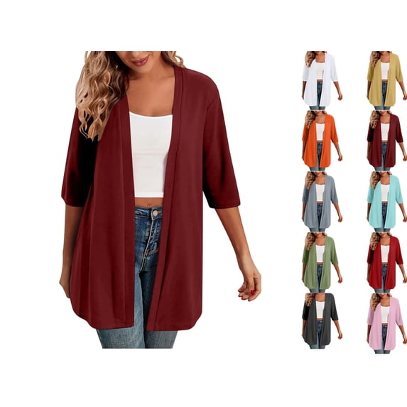 Women's Open Front Cardigan Longer Length Trendy Half Sleeve Maxi Duster Coats Summer Sun Protection Cover Ups Oversized Lightweight Trendy Casual Cozy Cute