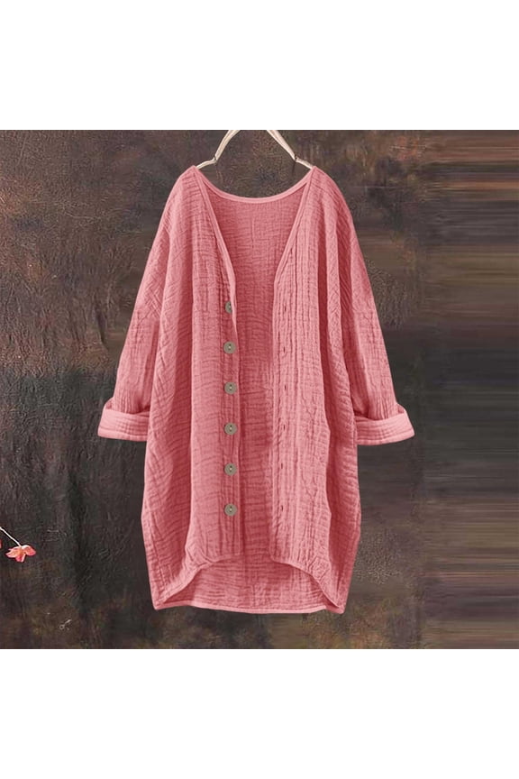Women's Open Front Cardigan Plain Button Down Long Sleeve Casual Tops V Neck Loose Shrugs Soft Outwear Tops