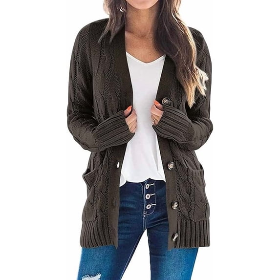 Women's Open Front Cardigan Sweater Casual Button Down Cable Knit Sweater Coat