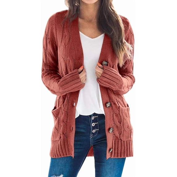 Women's Open Front Cardigan Sweater Casual Button Down Cable Knit Sweater Coat