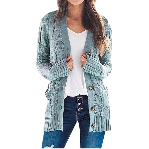 Women's Open Front Cardigan Sweater Casual Button Down Cable Knit Sweater Coat