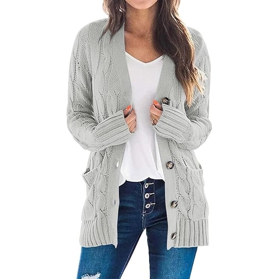 Women's Open Front Cardigan Sweater Casual Button Down Cable Knit Sweater Coat