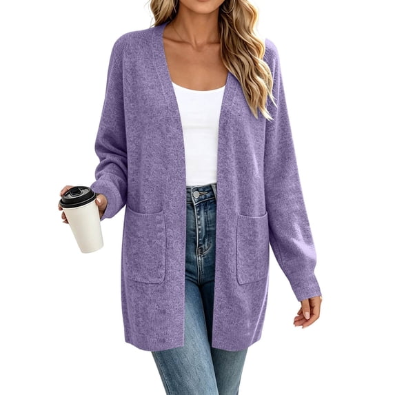 Women’s Open Front Cardigan Sweater, Long Sleeve Knit Cardigan with Pockets, Lightweight Casual Draped Coatigan Jacket for Fall Winter Spring