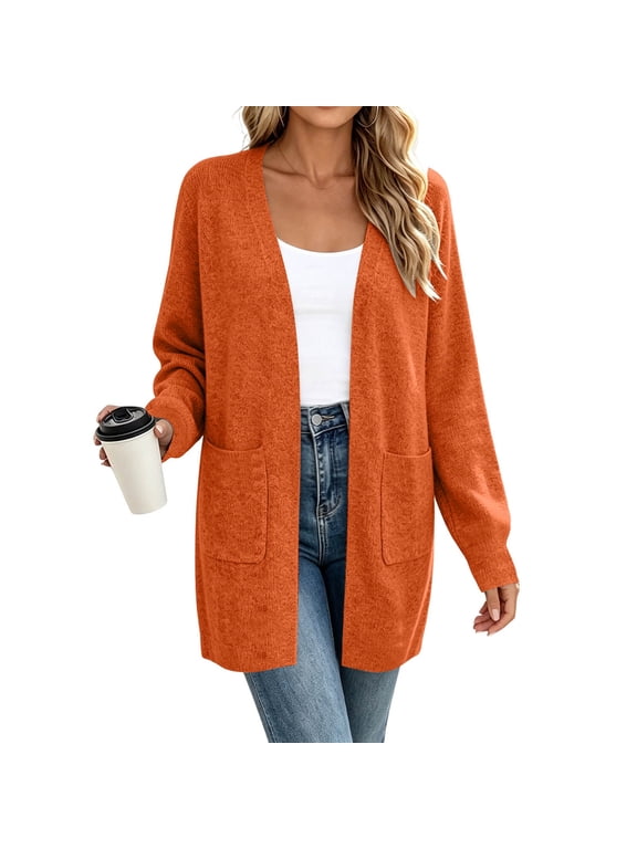 Women’s Open Front Cardigan Sweater, Long Sleeve Knit Cardigan with Pockets, Lightweight Casual Draped Coatigan Jacket for Fall Winter Spring