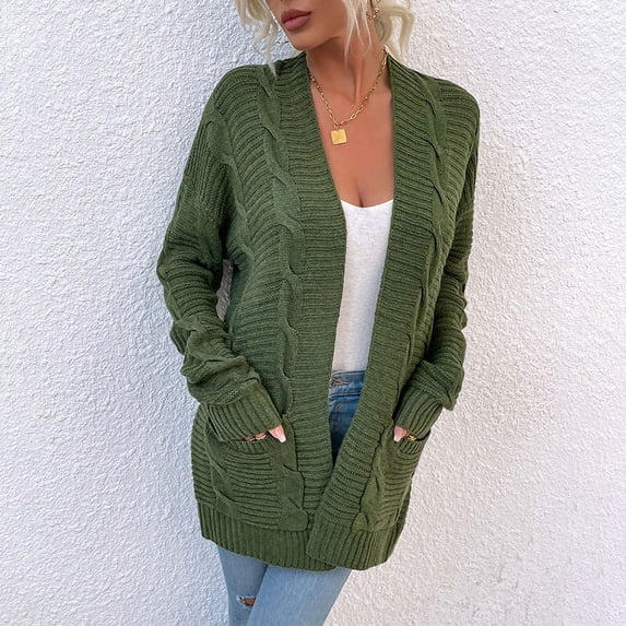 Women's Open Front Cardigan Sweaters Fall Fashion Casual Knit Chunky Winter Clothing Outerwear Coats Comfortable Ribbed Women's Solid Color Sweater Top Loose Sweater Cardigan Coat