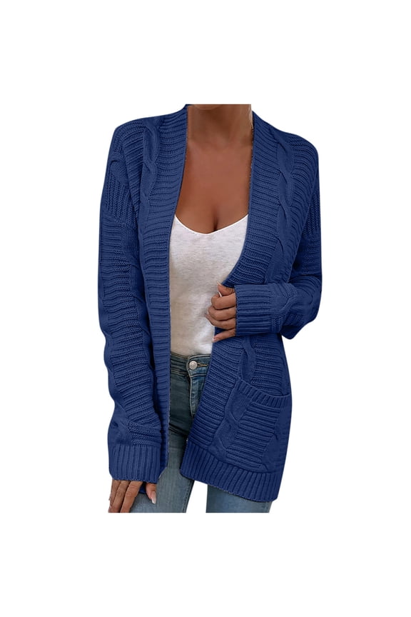 Women's Open Front Cardigan Sweaters Fall Fashion Casual Knit Chunky Winter Clothing Outerwear Coats Comfortable Ribbed Women's Solid Color Sweater Top Loose Sweater Cardigan Coat