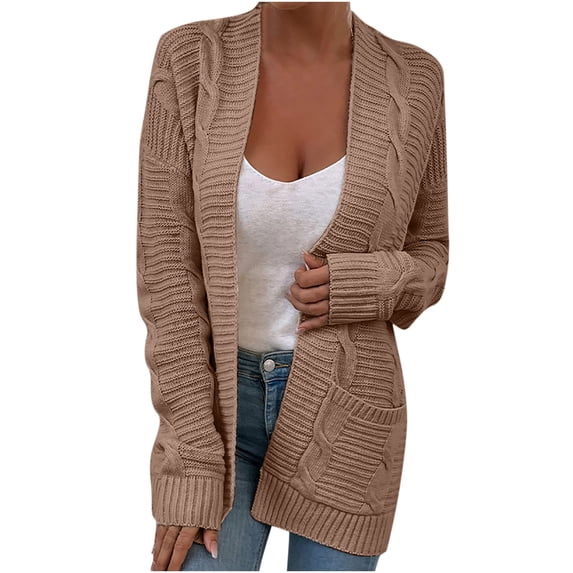 Women's Open Front Cardigan Sweaters Fall Fashion Casual Knit Chunky Winter Clothing Outerwear Coats Comfortable Ribbed Women's Solid Color Sweater Top Loose Sweater Cardigan Coat