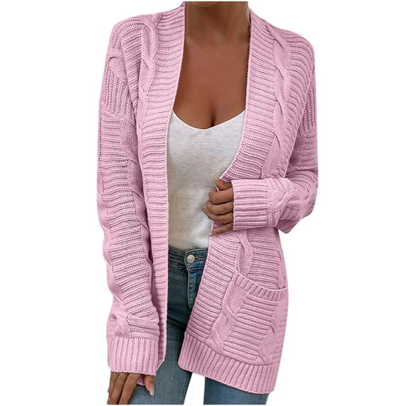 Women's Open Front Cardigan Sweaters Fall Fashion Casual Knit Chunky Winter Clothing Outerwear Coats Comfortable Ribbed Women's Solid Color Sweater Top Loose Sweater Cardigan Coat