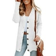 thumbnail image 1 of Women's Open Front Cardigan Sweaters Fashion Button Down Cable Knit Chunky Outwear Coats Plus Size Winter Solid Color Casual Long Sleeved Jacket Sweater Tops for Women White qILAKOG Size XL, 1 of 6