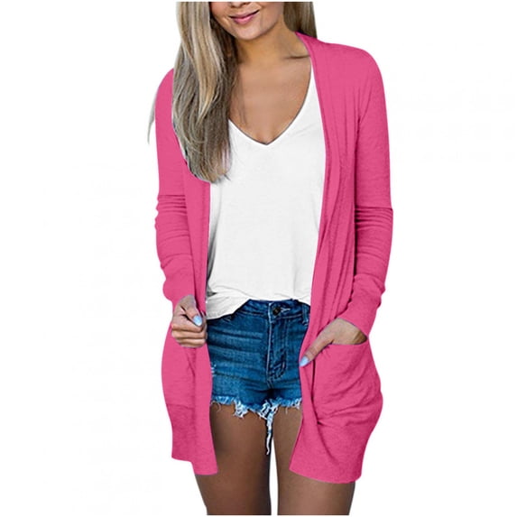 Women's Open Front Cardigan Sweaters Fashion Button Down Cable Knit Chunky Outwear Coats Hot Pink M