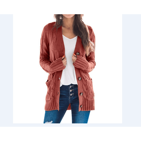 Women's Open Front Cardigan Sweaters Fashion Button Down Cable Knit Chunky Outwear Coats