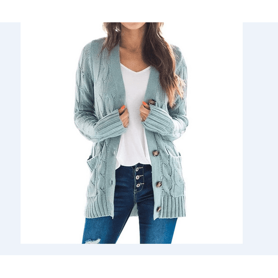 Women's Open Front Cardigan Sweaters Fashion Button Down Cable Knit Chunky Outwear Coats