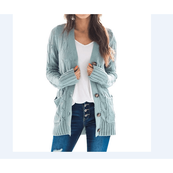 Women's Open Front Cardigan Sweaters Fashion Button Down Cable Knit Chunky Outwear Coats