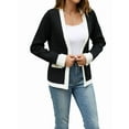 thumbnail image 1 of Women's Open Front Cardigan Sweaters with Trim, Long Sleeve Knit Cardigan Casual for Fall and Winter Black S, 1 of 8