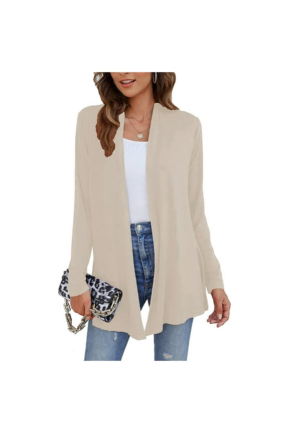 Women's Open Front Cardigans Long Sleeve Casual Soft Drape Fall Cardigan Knit Open Front Sweater Womens Tan Cardigan Long Wrap Cardigans for Women Lightweight Summer Cardigan Long Sweaters for Work