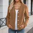thumbnail image 1 of Women's Open Front Cardigans Loose V Neck Button Cable Knitted Sweater Coat Long Sleeve Casual Outerwear New Brown S, 1 of 6