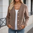 thumbnail image 1 of Women's Open Front Cardigans Loose V Neck Button Cable Knitted Sweater Coat Long Sleeve Casual Outerwear New Khaki L, 1 of 6