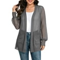 thumbnail image 1 of Women's Open Front Chiffon Cardigan Long Sleeve Elastic Cuff Casual Lightweight Cover up with Pockets for Summer Beach Vacation Gray Sheer Cardigan for Women XXL, 1 of 6