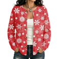 thumbnail image 1 of Women’s Open‑Front Christmas Print Cardigan, Long Sleeve Button‑Down Loose Sweater Coat, Plaid Snowflake Bauble Festive Outerwear for Holiday Events & Fall Winter Daily Casual Outfits,Red,XL, 1 of 6