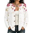 thumbnail image 1 of Women’s Open‑Front Christmas Print Cardigan, Long Sleeve Button‑Down Loose Sweater Coat, Plaid Snowflake Bauble Festive Outerwear for Holiday Events & Fall Winter Daily Casual Outfits,White,2XL, 1 of 6
