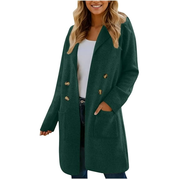 Women's Open Front Coatigan Long Sleeve Casual Lapel Cardigan Coat with Pockets Fall Winter Mid-Length Solid Coats
