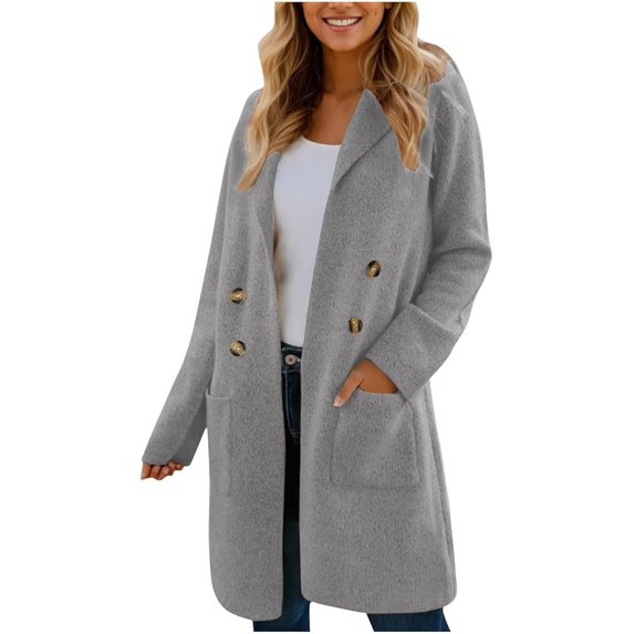 Women's Open Front Coatigan Long Sleeve Casual Lapel Cardigan Coat with Pockets Fall Winter Mid-Length Solid Coats
