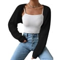 thumbnail image 1 of Women's Open Front Cropped Cardigan Long Sleeve Solid Color Ribbed Knit Shrug Sweater Bolero Tops, 1 of 8