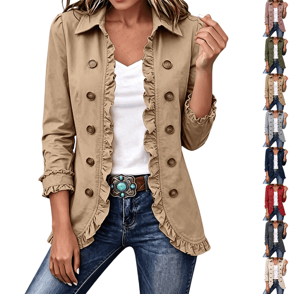 Jacket With Ruffles Women's Open Front Jackets Ruffle Peplum Lapel Jacket Long Sleeve ...
