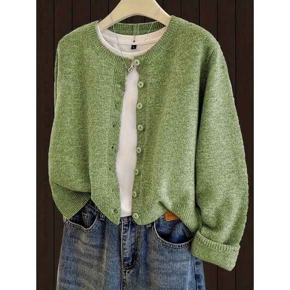 Women's Open Front Knit Cardigan Long Sleeve Crew Neck Sweater Top Relaxed Fit Casual Outerwear for Everyday Style