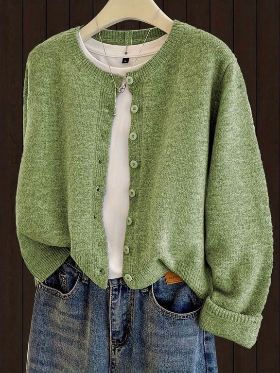 Women's Open Front Knit Cardigan Long Sleeve Crew Neck Sweater Top Relaxed Fit Casual Outerwear for Everyday Style