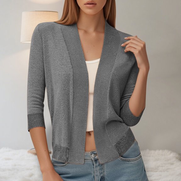 Women's Open Front Knit Cardigan Long Sleeve Lightweight Sweater Winter Coat Jacket (Grey S)