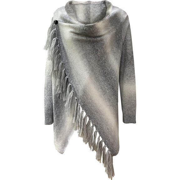 Women's Open Front Knited Tassels Slash Loose Cardigan Crew Neck Speckled Fringe Sweater Outwear