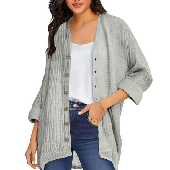 Women's Open Front Lightweight Shirt Cardigan Long Sleeve Button Down Loose Shirts Tops Casual Soft Draped Duster Spring Fall Outwear