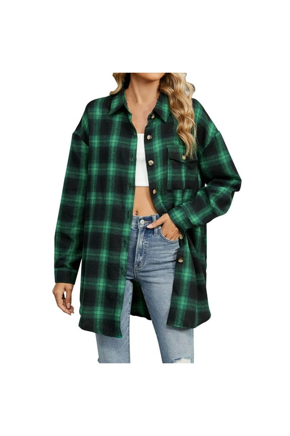 Women's Open Front Long Cardigan Draped Snap Buffalo Plaid Shirt Kimono Cardigan Knit Sweater Coat Outwear