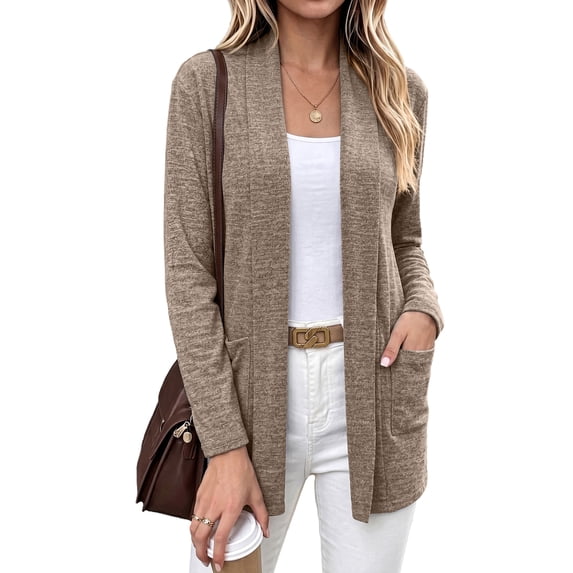 Women's Open Front Long Cardigan Lightweight with Pockets Fall Layering
