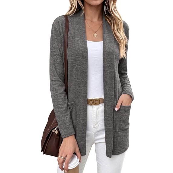 Women's Open Front Long Cardigan Lightweight with Pockets Fall Layering