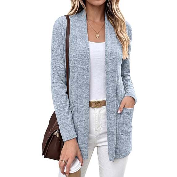 Women's Open Front Long Cardigan Lightweight with Pockets Fall Layering