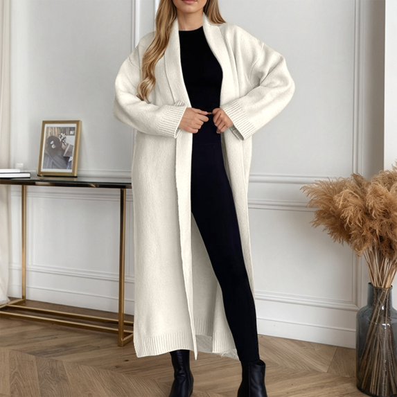 Women's Open Front Long Cardigan Sweaters (Light Gray M)