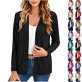 thumbnail image 1 of Women's Open Front No Button Long Sleeve Ribbed Cuff Mid Length Casual Knit Cardigan with Side Pockets,Black,Women's Plus Size XXL, 1 of 5