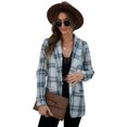 thumbnail image 1 of Women's Open Front Plaid Blazer Coat Jacket Long Sleeve Mock Front Pockets Formal Work Attire, Blue, Small, 1 of 5