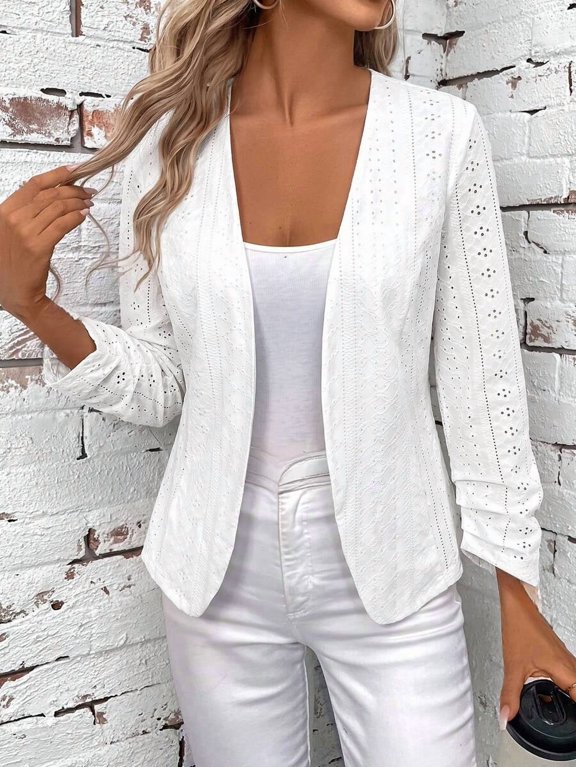 Women's Open Front Pleated Jacket with Collar Long Sleeve Top for Fall Office Daily Wear