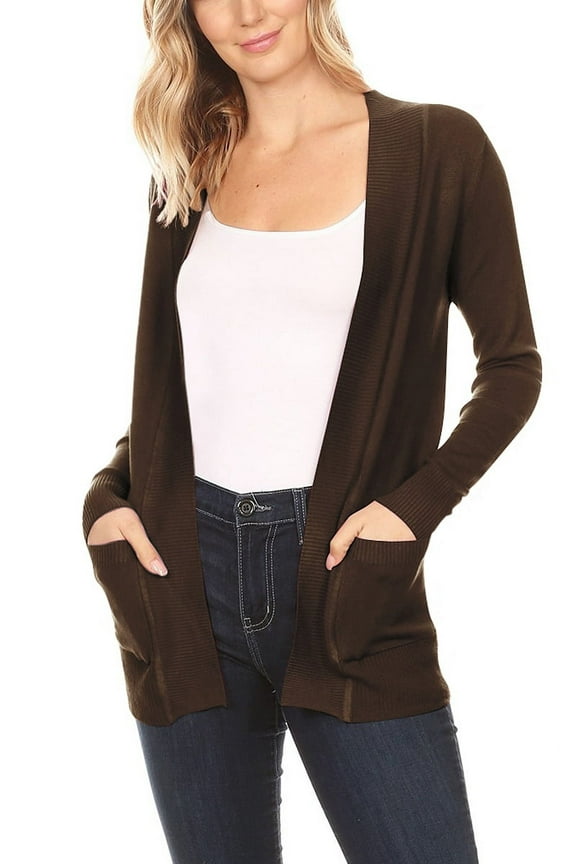 Women's Open Front Pockets Knit Long Sleeve Sweater Cardigan S M L XL